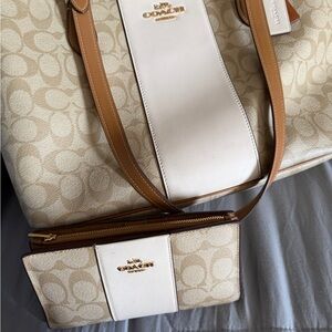 Coach Beige and Cream Signature Tote